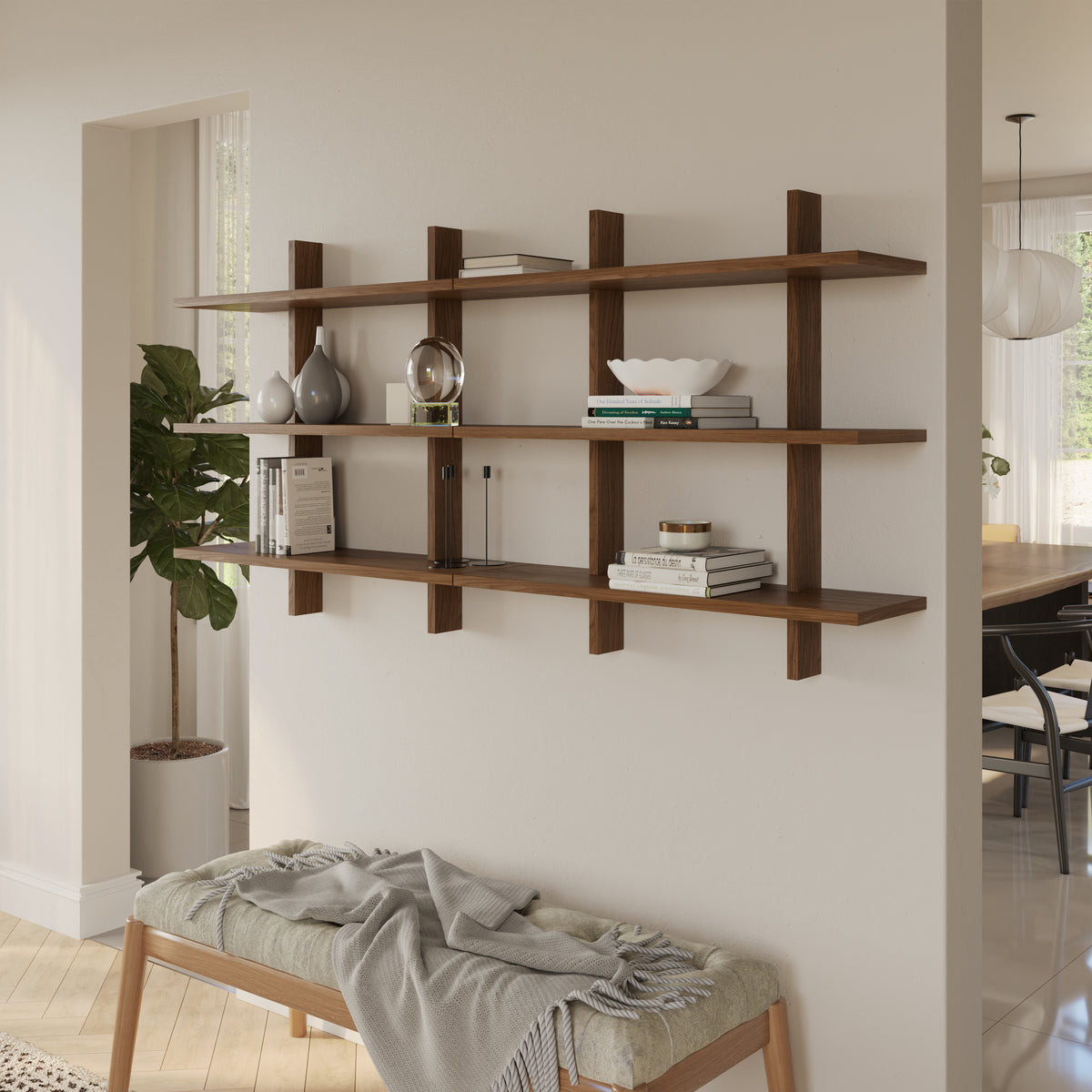 Modular wall shelving system in Walnut – lifestyle photo 2