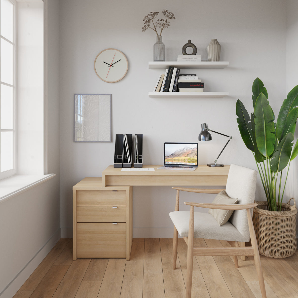 Multi-Purpose Storage Office Storage And Filing Cabinet in Natural Blonde Oak – lifestyle photo