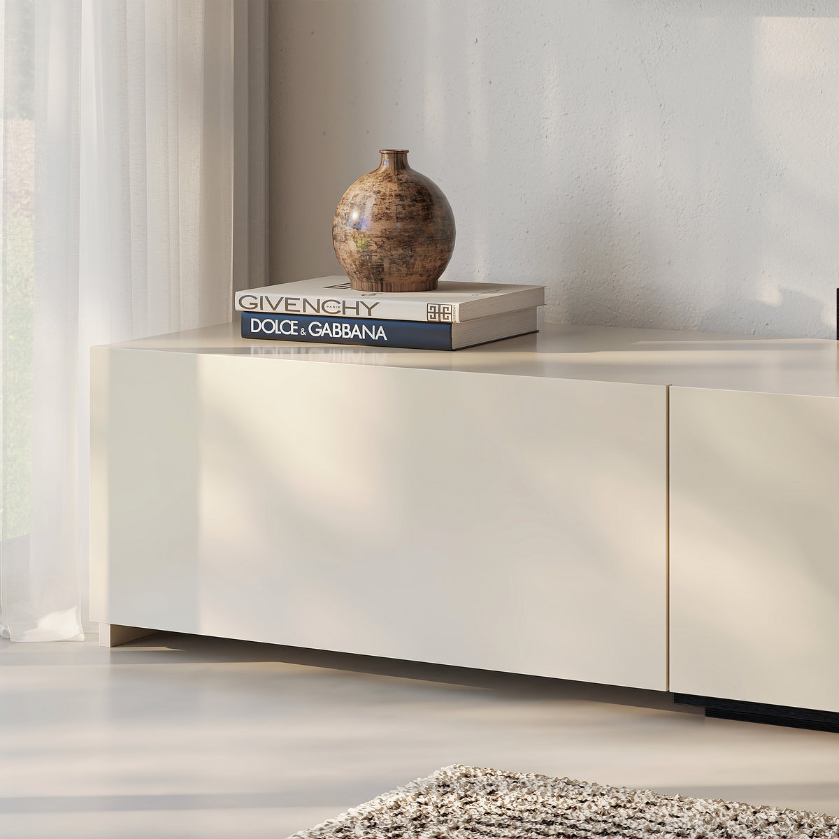 Noa Extendable TV Console in Black Karisma & Morning Dew – lifestyle photo 3
