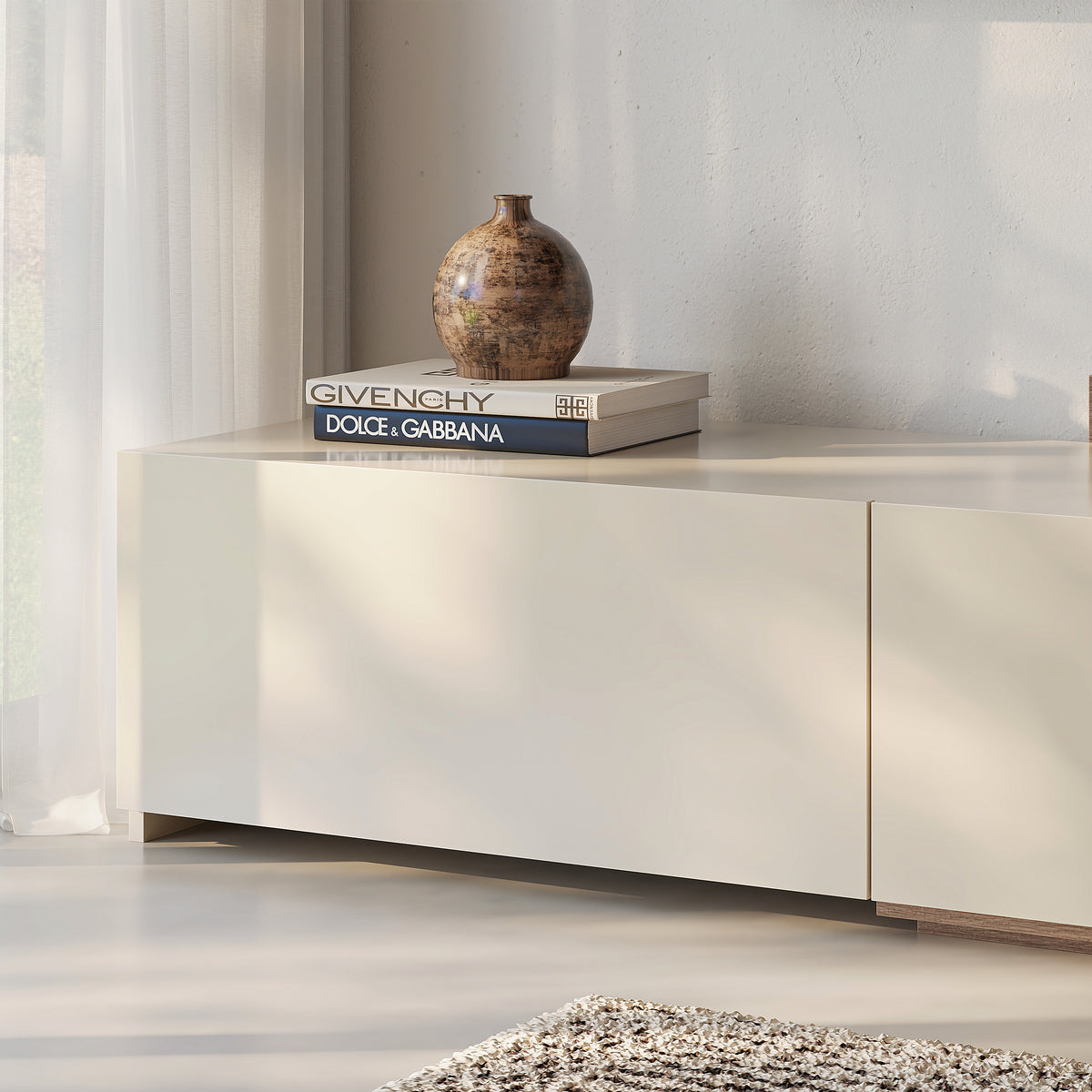 Noa Extendable TV Console in Kiss Curl & Morning Dew – lifestyle photo 2