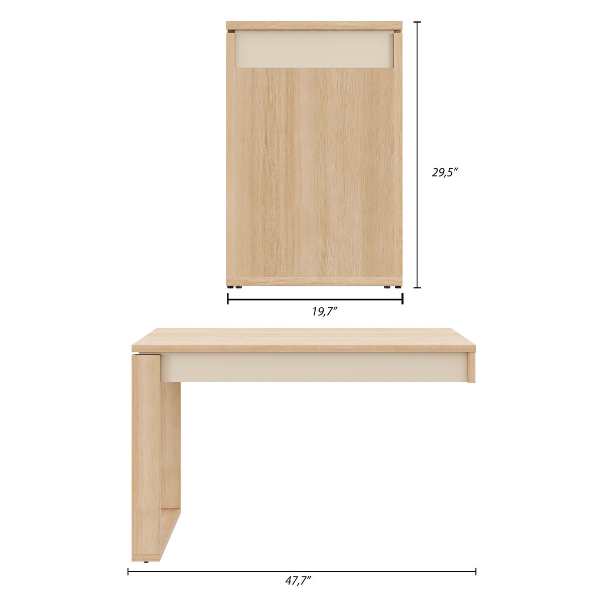 Noma Writing Desk in Natural Blonde Oak & Morning Dew – dimensions diagram