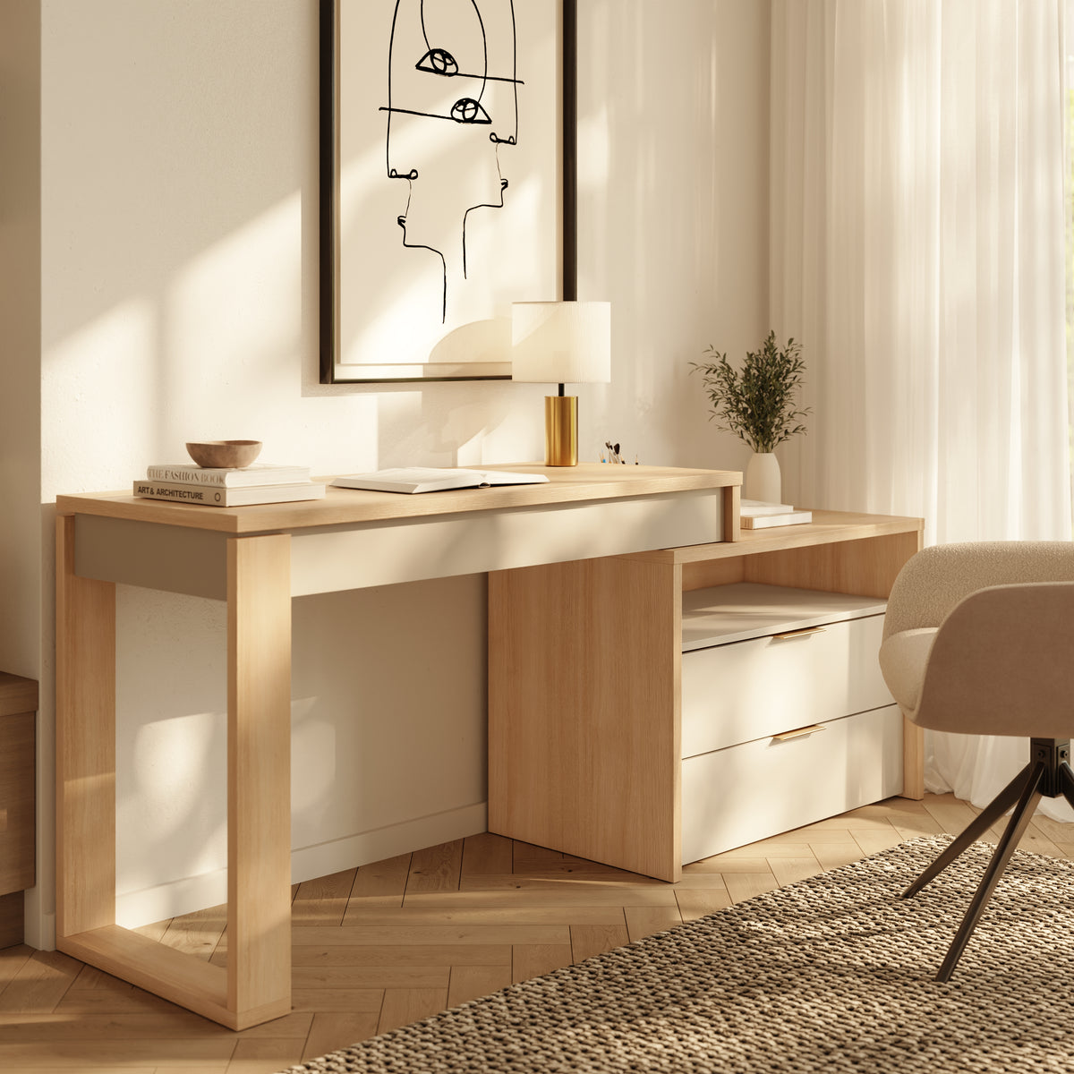 Noma Writing Desk in Natural Blonde Oak & Morning Dew – lifestyle photo 2