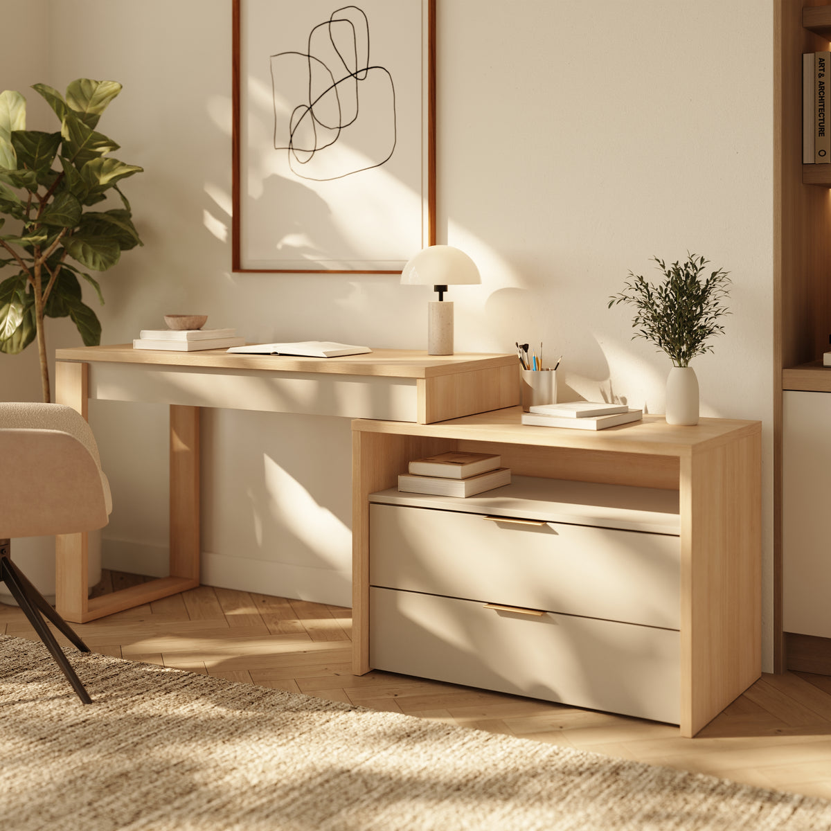 Noma Writing Desk in Natural Blonde Oak & Morning Dew – lifestyle photo 3