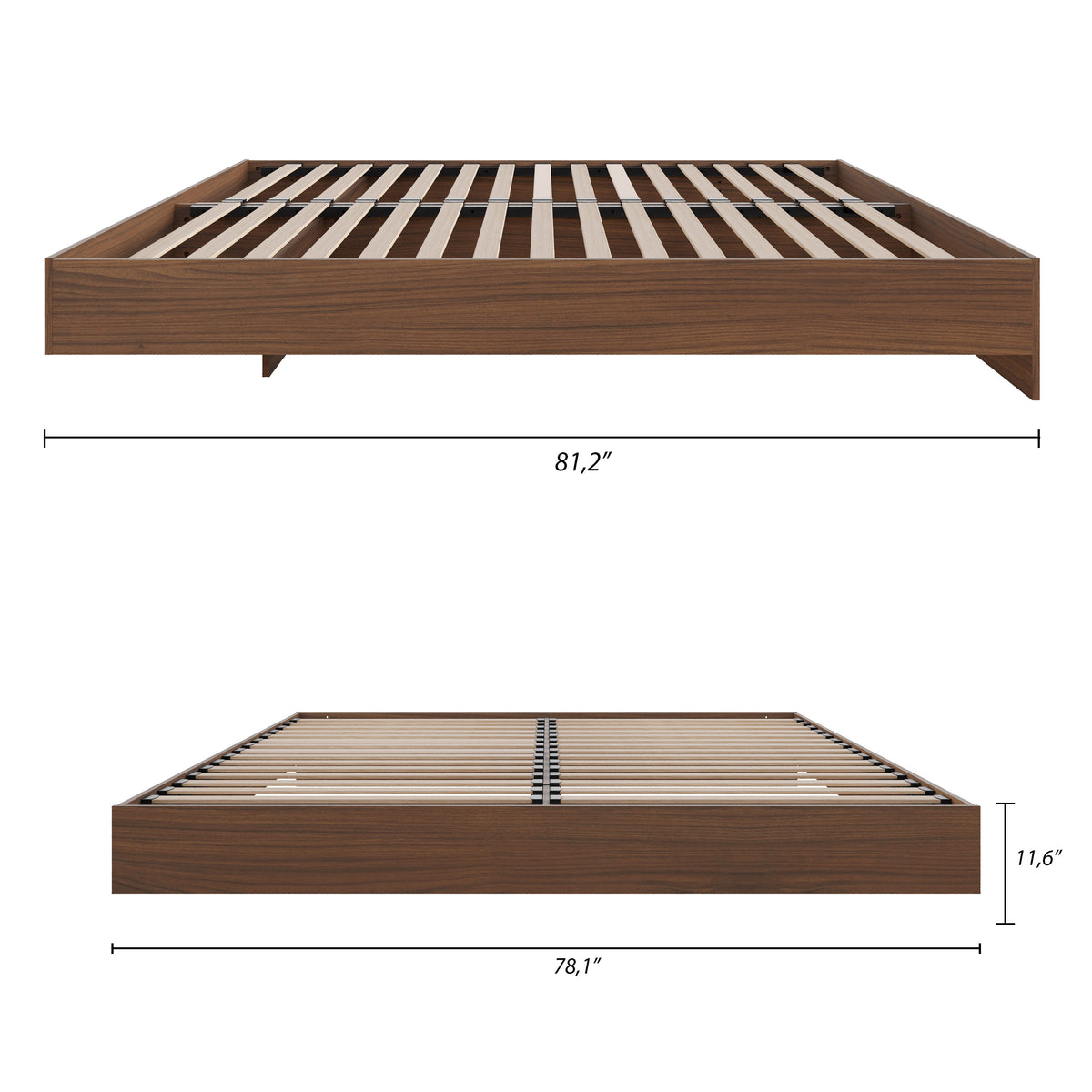 Platform Bed Frame, King in Walnut, King – dimensions diagram