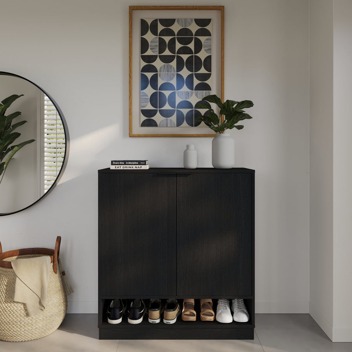 Porto Entry Cabinet in Black Karisma – lifestyle photo
