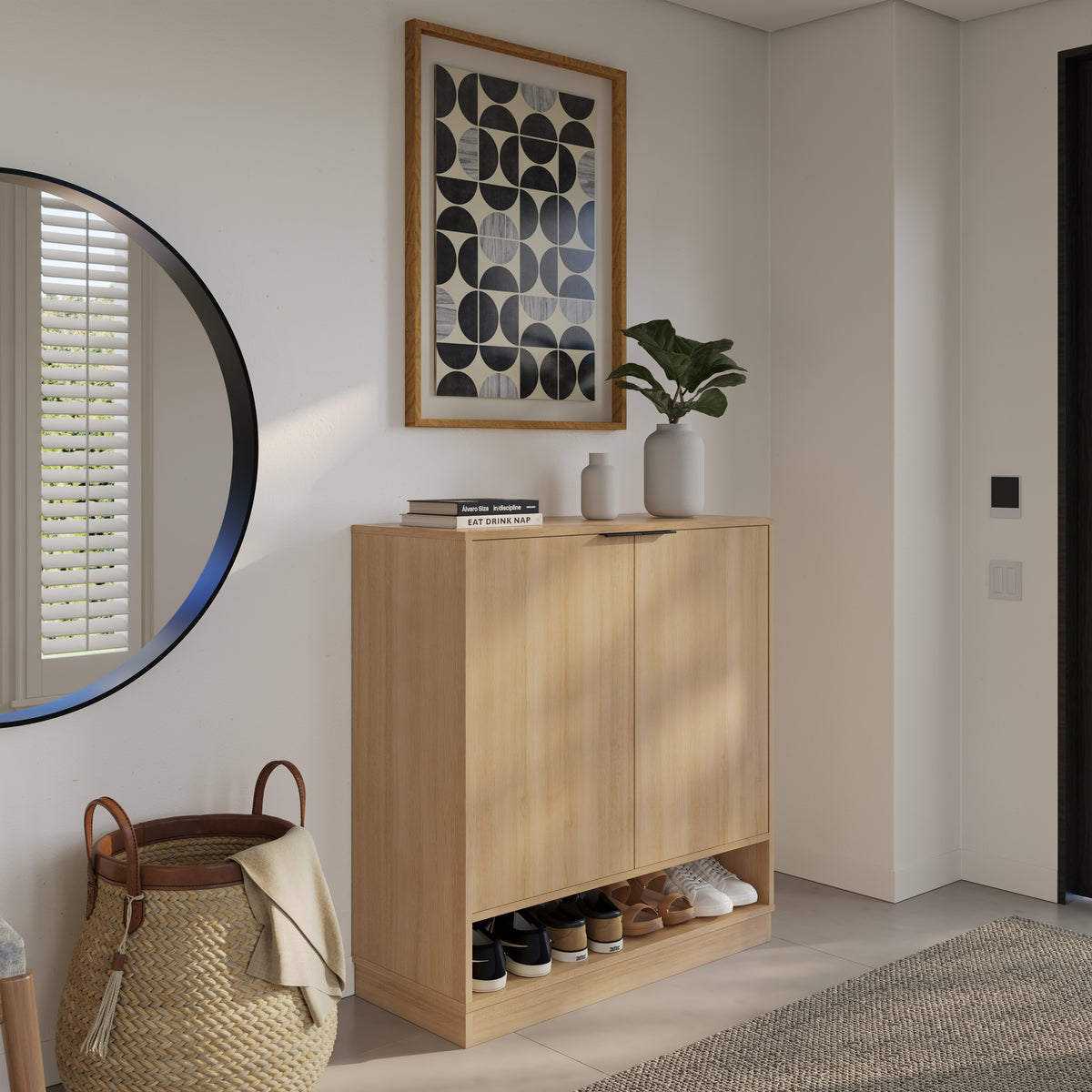 Porto Entry Cabinet in Golden Maple – lifestyle photo 2