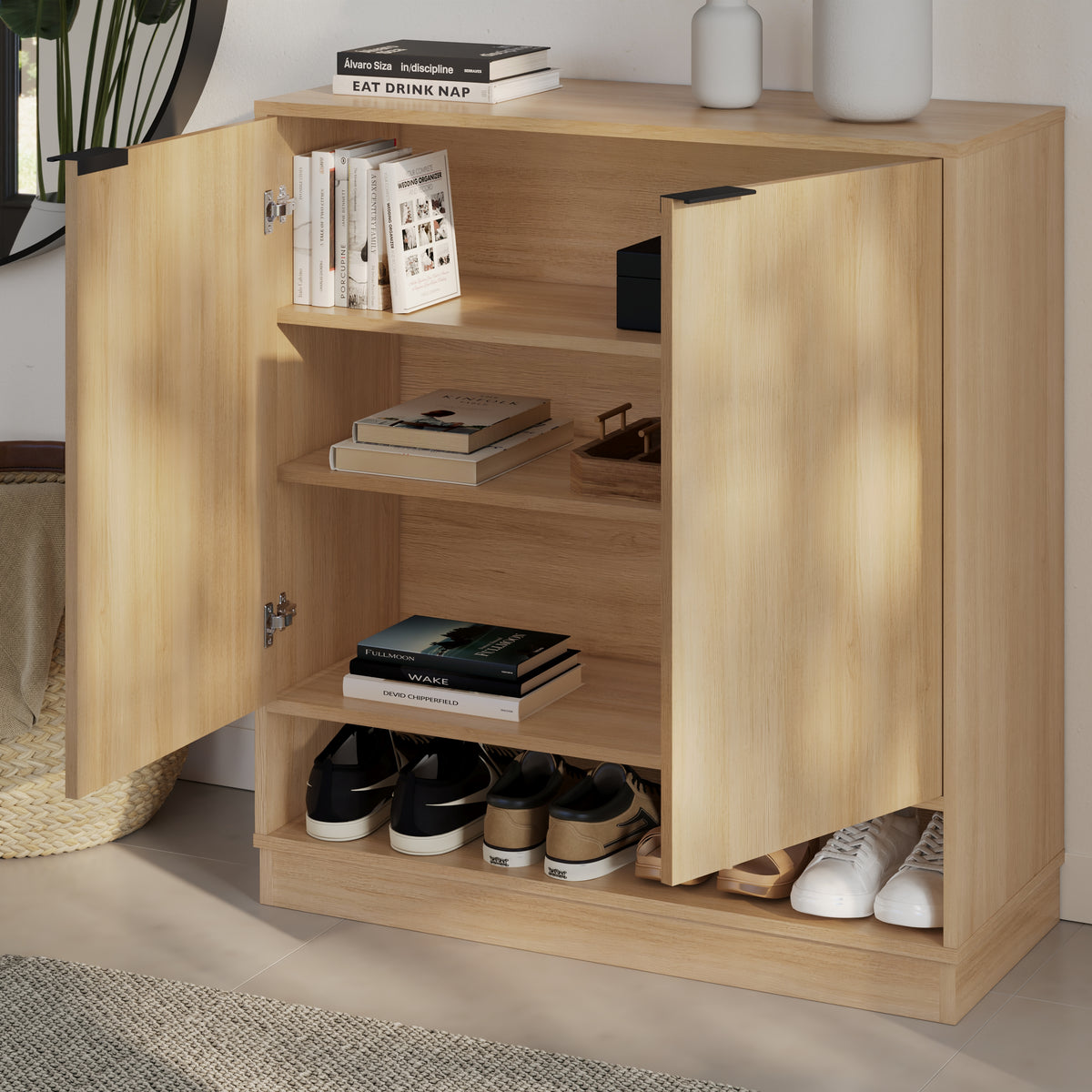 Porto Entry Cabinet in Golden Maple – lifestyle photo 3