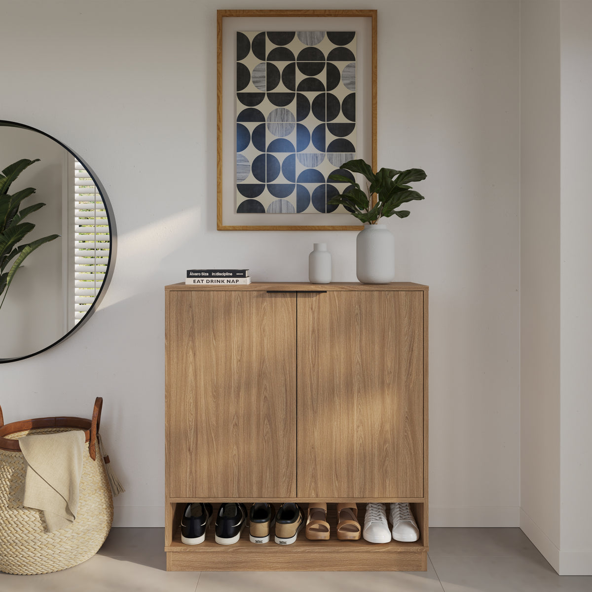 Porto Entry Cabinet in Walnut – lifestyle photo