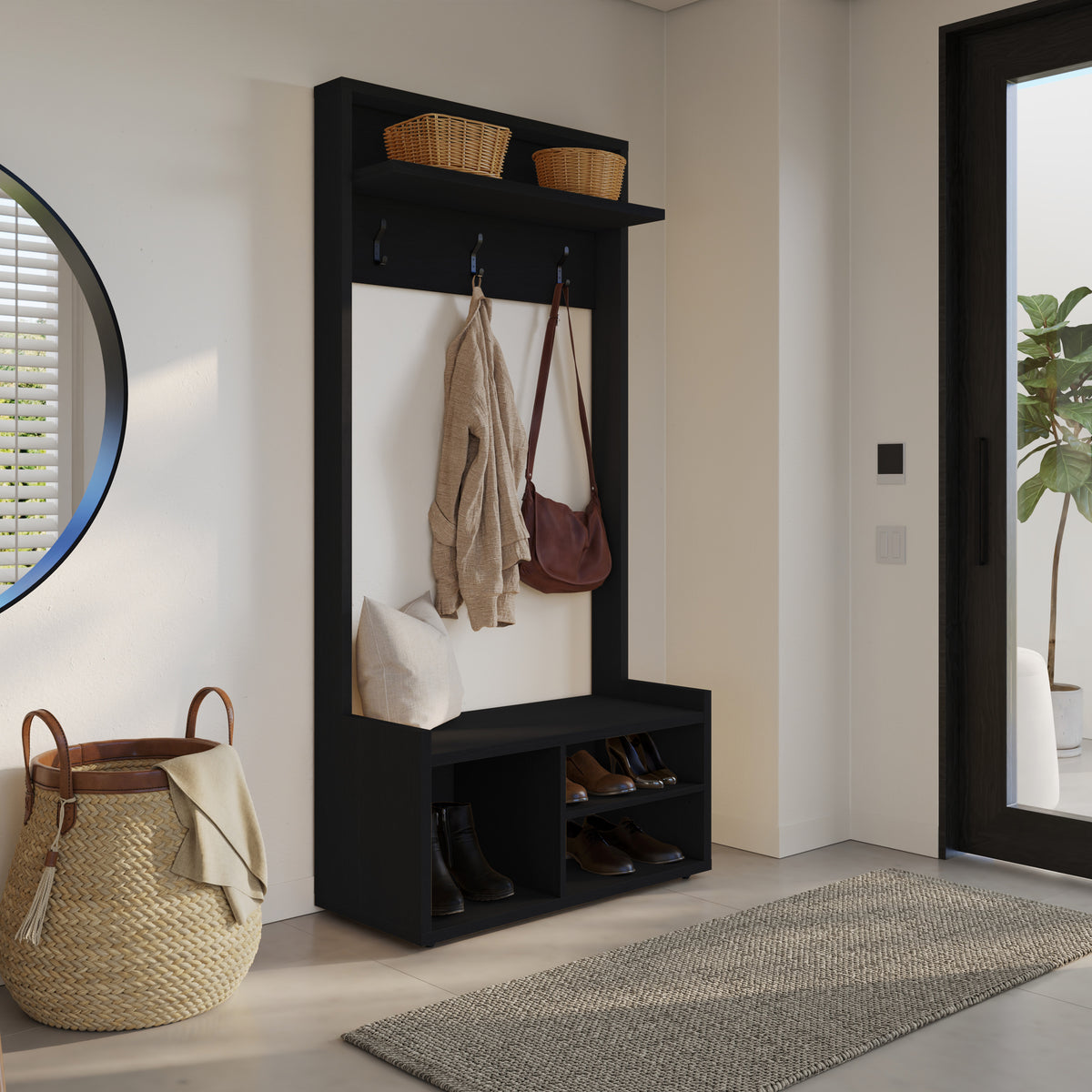 Porto Entryway Hall Tree in Black Karisma – lifestyle photo 2