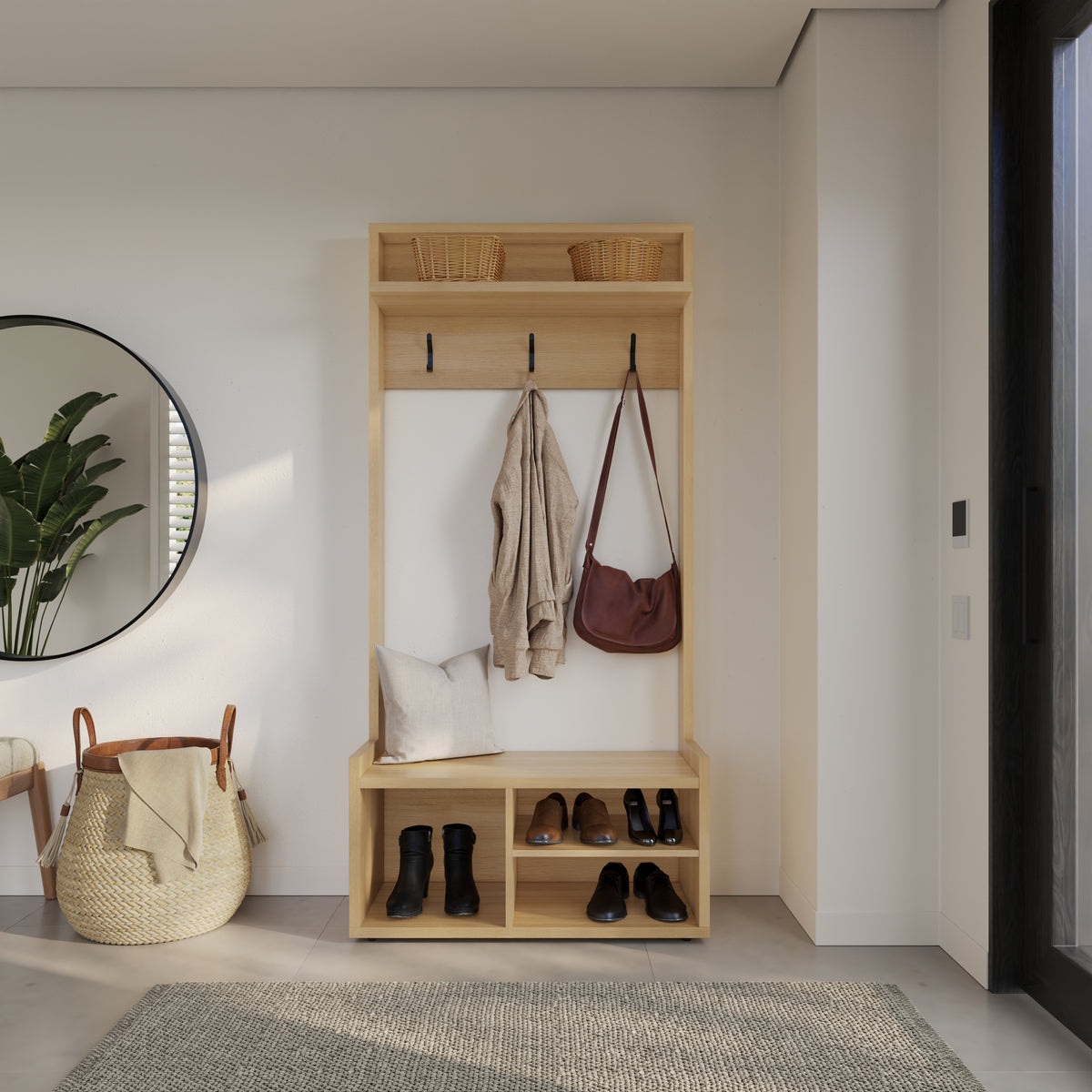 Porto Entryway Hall Tree in Golden Maple – lifestyle photo