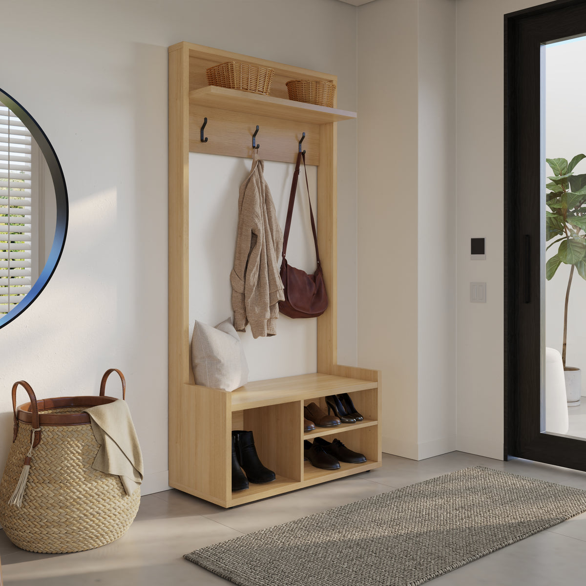 Porto Entryway Hall Tree in Golden Maple – lifestyle photo 2