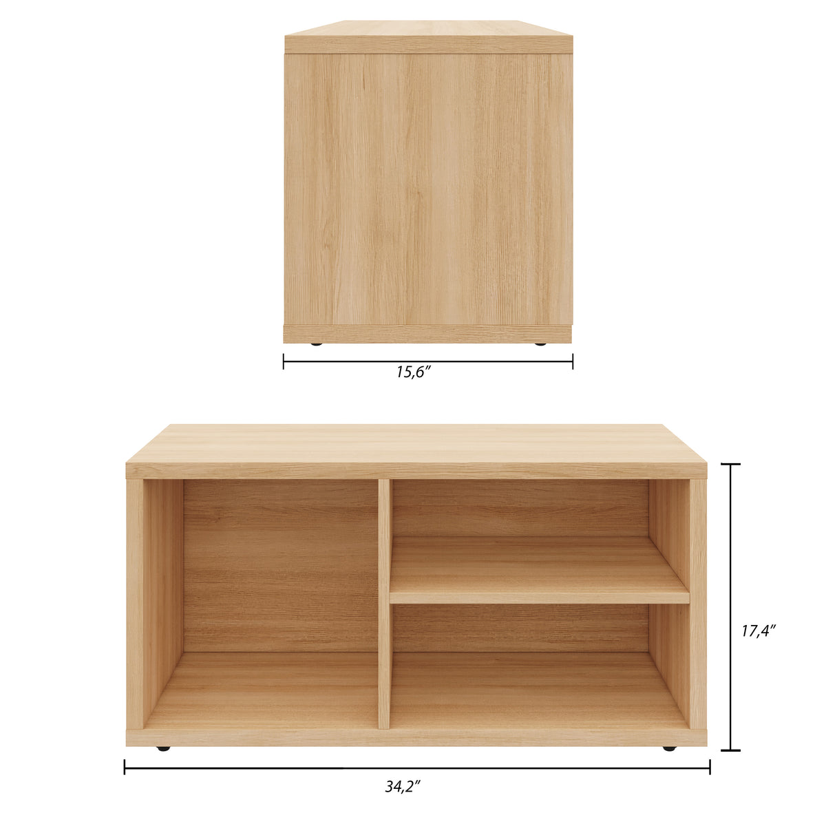 Porto Entryway Shoe Storage Bench in Golden Maple – dimensions diagram