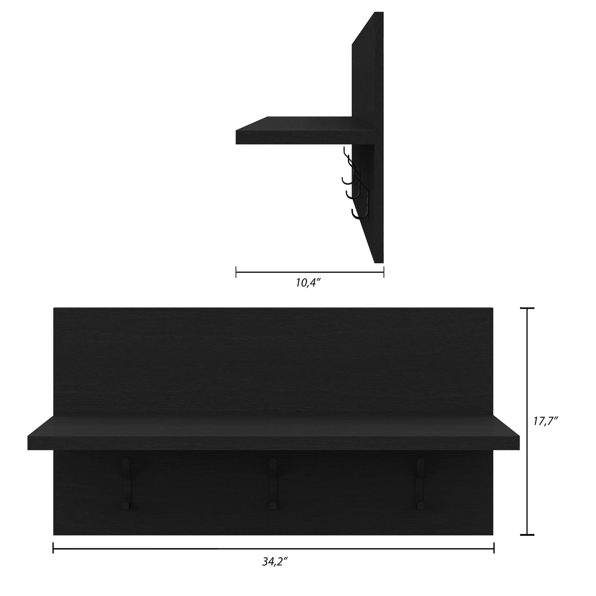 Porto Entryway Wall-Mounted Coat Rack in Black Karisma – dimensions diagram