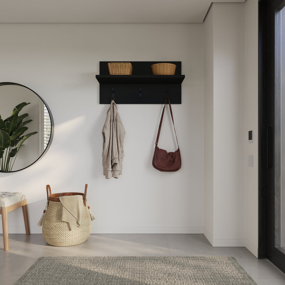 Porto Entryway Wall-Mounted Coat Rack in Black Karisma – lifestyle photo