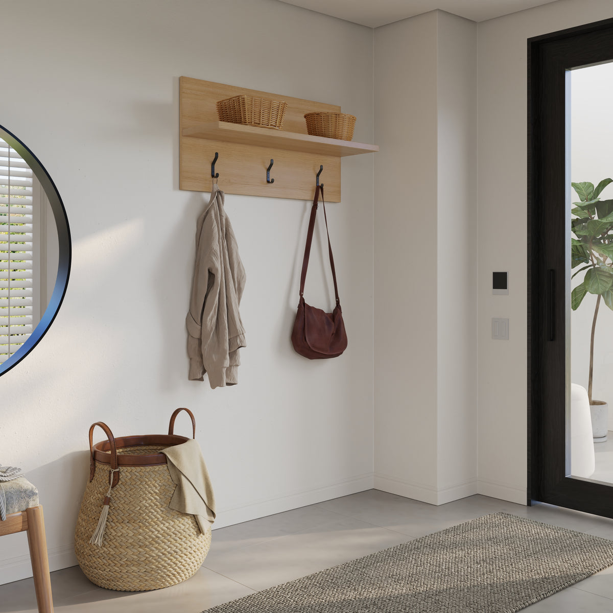 Porto Entryway Wall-Mounted Coat Rack in Golden Maple – lifestyle photo 2