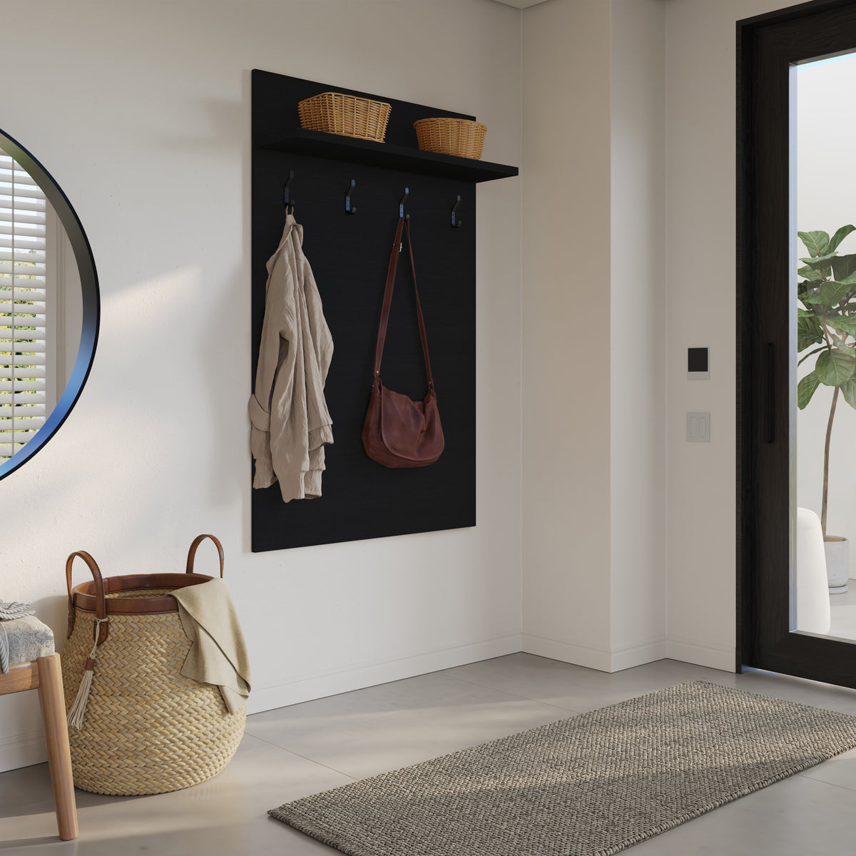 Porto Entryway Wall-Mounted Coat Rack with Shelf in Black Karisma – lifestyle photo 2