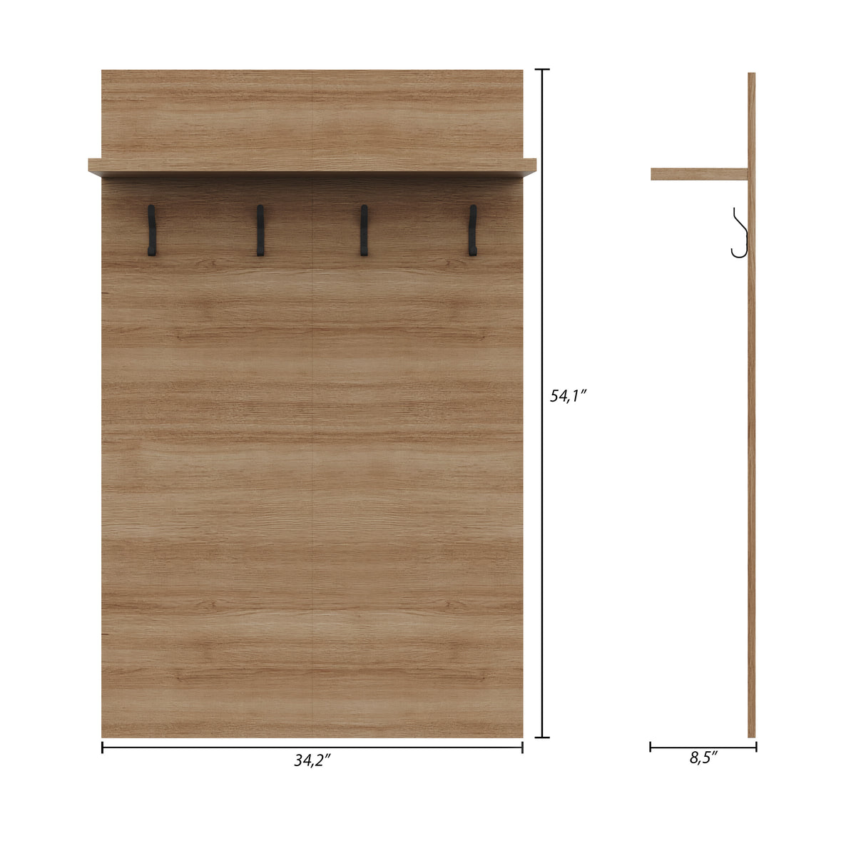 Porto Entryway Wall-Mounted Coat Rack with Shelf in Fashionista – dimensions diagram