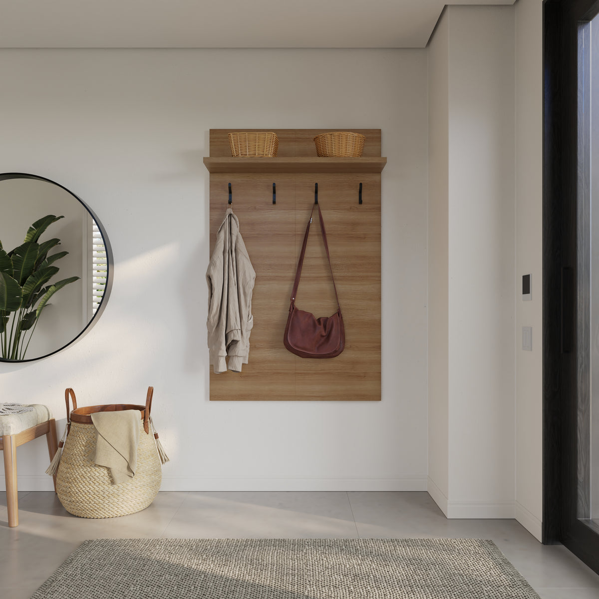Porto Entryway Wall-Mounted Coat Rack with Shelf in Fashionista – lifestyle photo