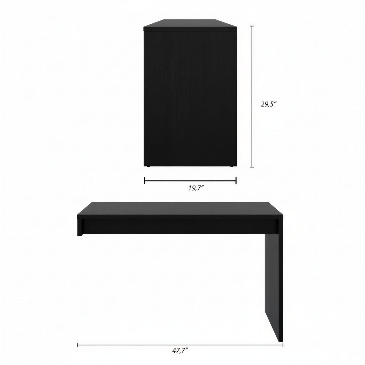 Reversible Desk Panel For Home Office in Black Karisma – dimensions diagram