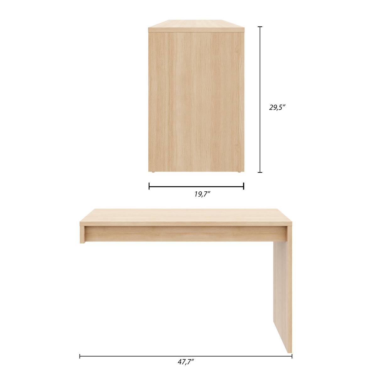 Reversible Desk Panel For Home Office in Natural Blonde Oak – dimensions diagram