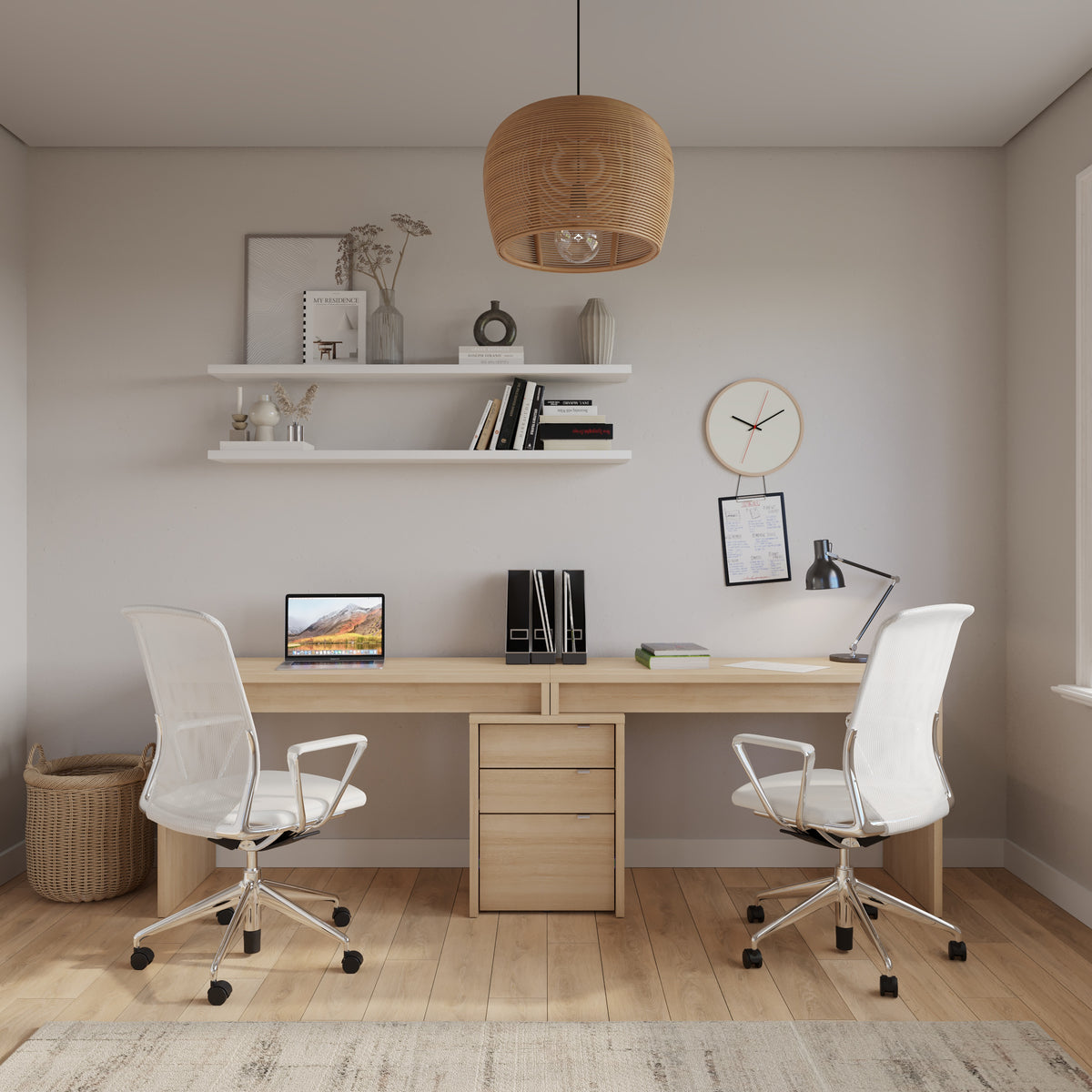 Reversible Desk Panel For Home Office in Natural Blonde Oak – lifestyle photo