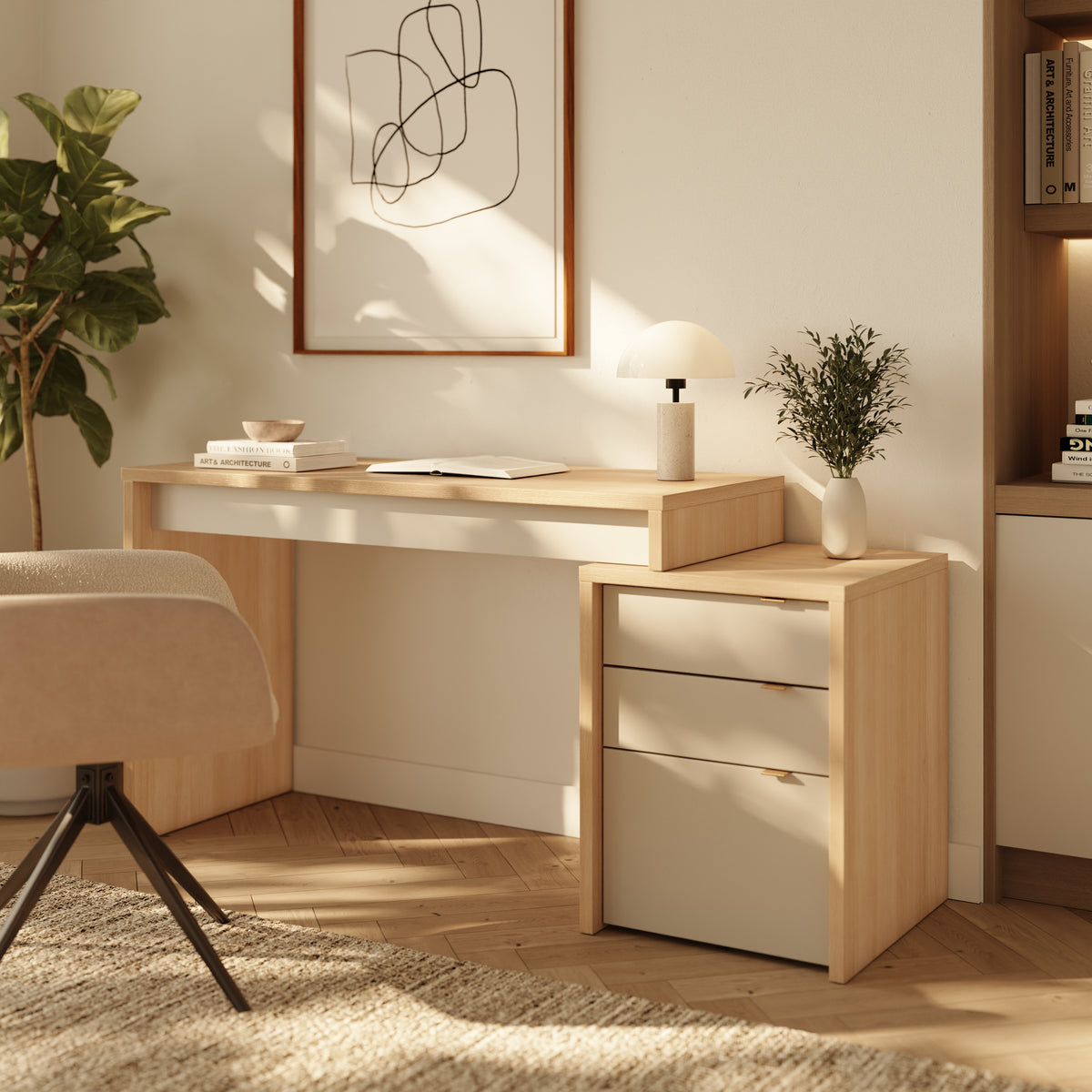 Reversible Desk Panel For Home Office in Natural Blonde Oak & Morning Dew – lifestyle photo 3