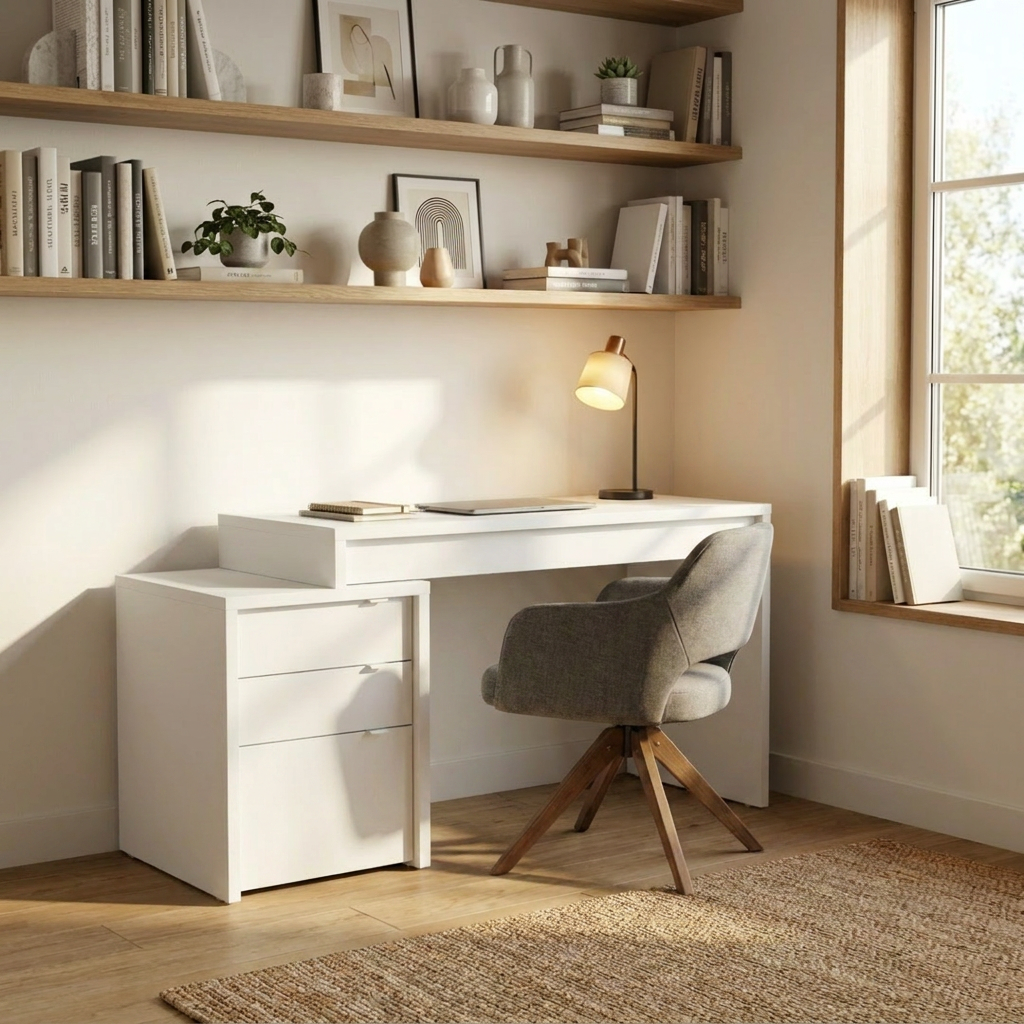 Reversible Desk Panel For Home Office in White – lifestyle photo