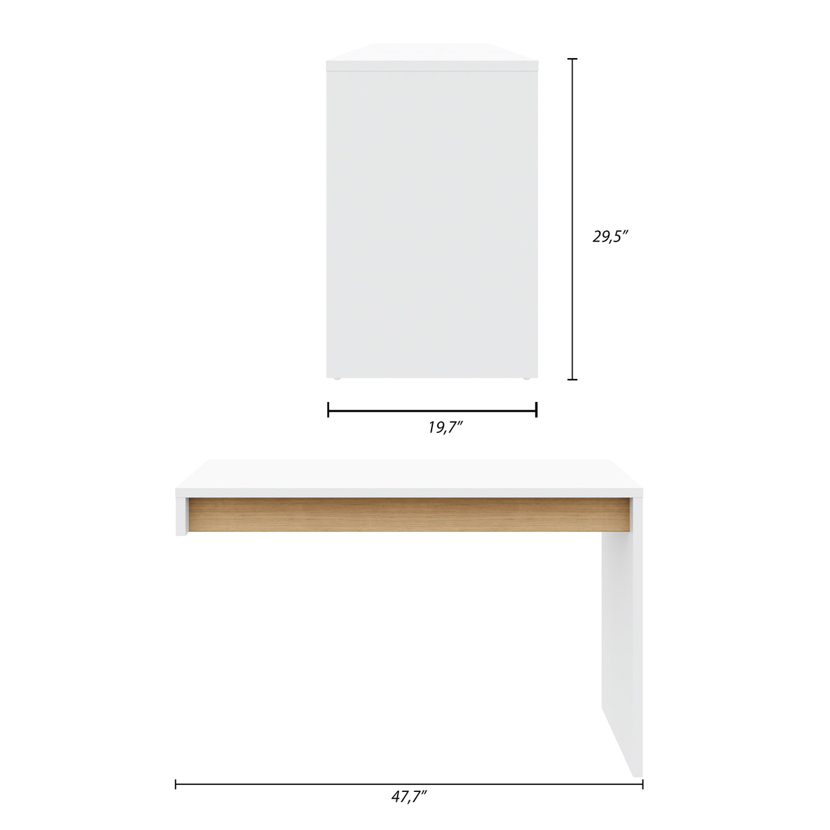 Reversible Desk Panel For Home Office in White & Natural Maple – dimensions diagram