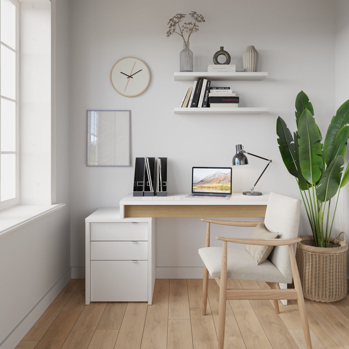 Reversible Desk Panel For Home Office in White & Natural Maple – lifestyle photo
