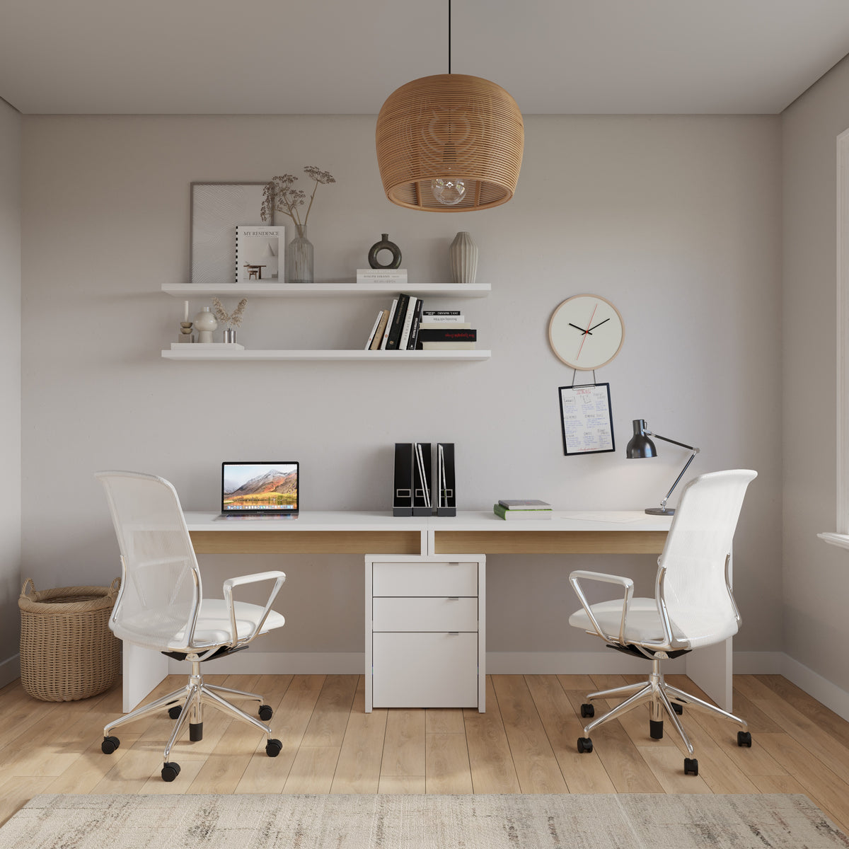Reversible Desk Panel For Home Office in White & Natural Maple – lifestyle photo 2