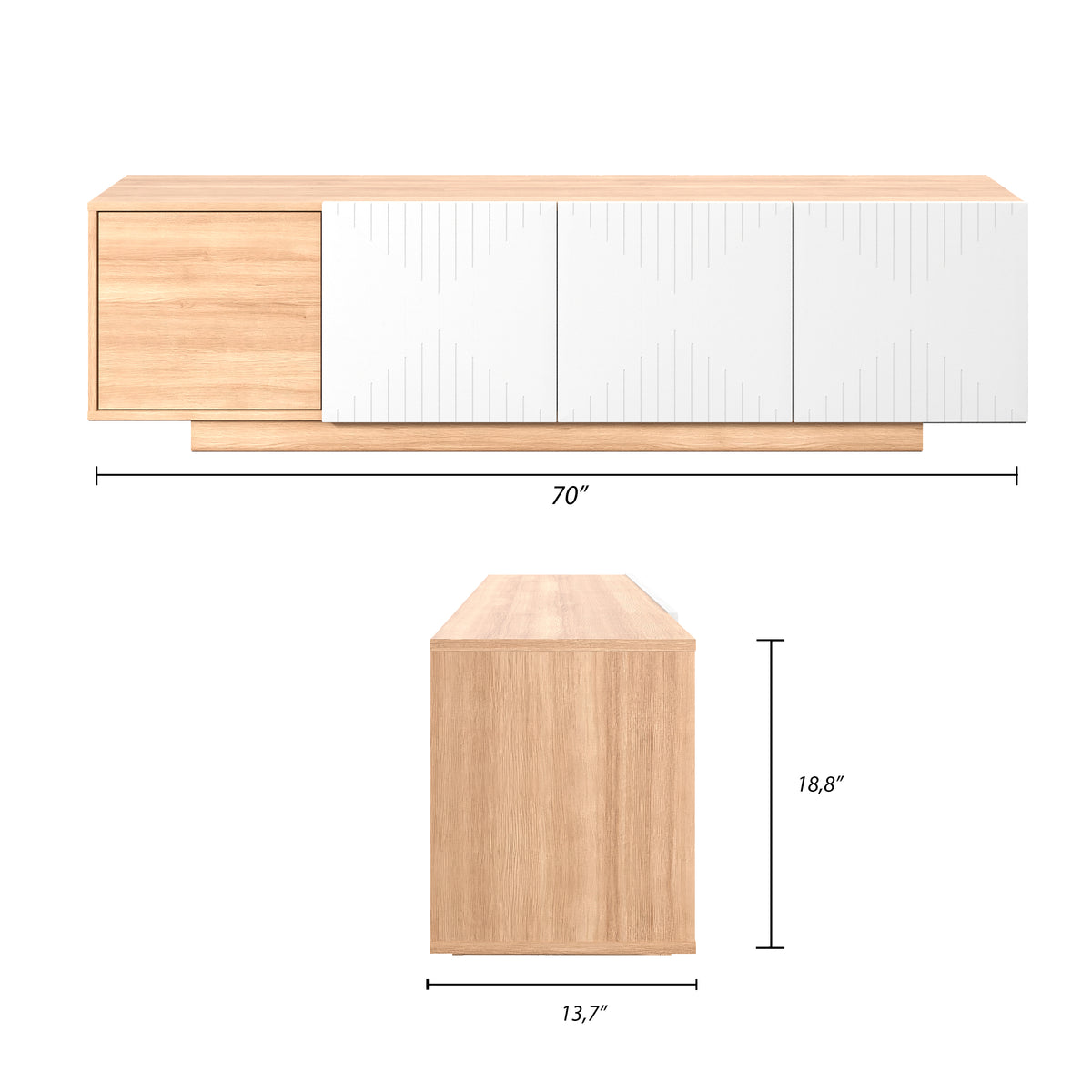 Riva Tv Stand, 72- Inch in Natural Maple – dimensions diagram