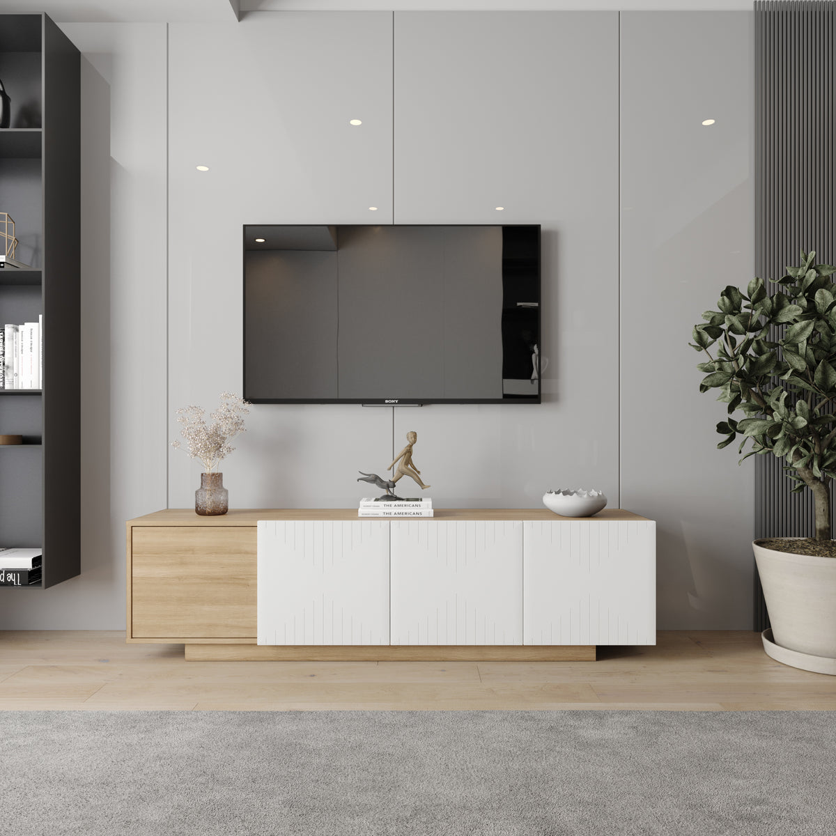 Riva Tv Stand, 72- Inch in Natural Maple – lifestyle photo