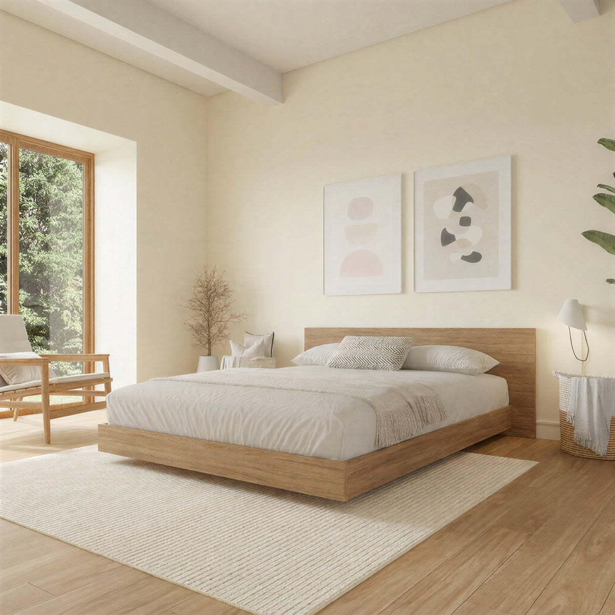 Satori Low Platform Bed Set in Brown Oak, Full/Double – lifestyle photo 2