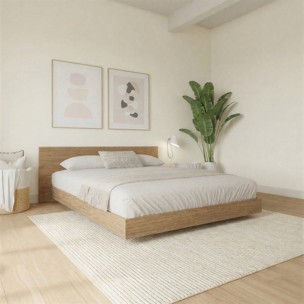 Satori Low Platform Bed Set in Brown Oak, King – lifestyle photo 2
