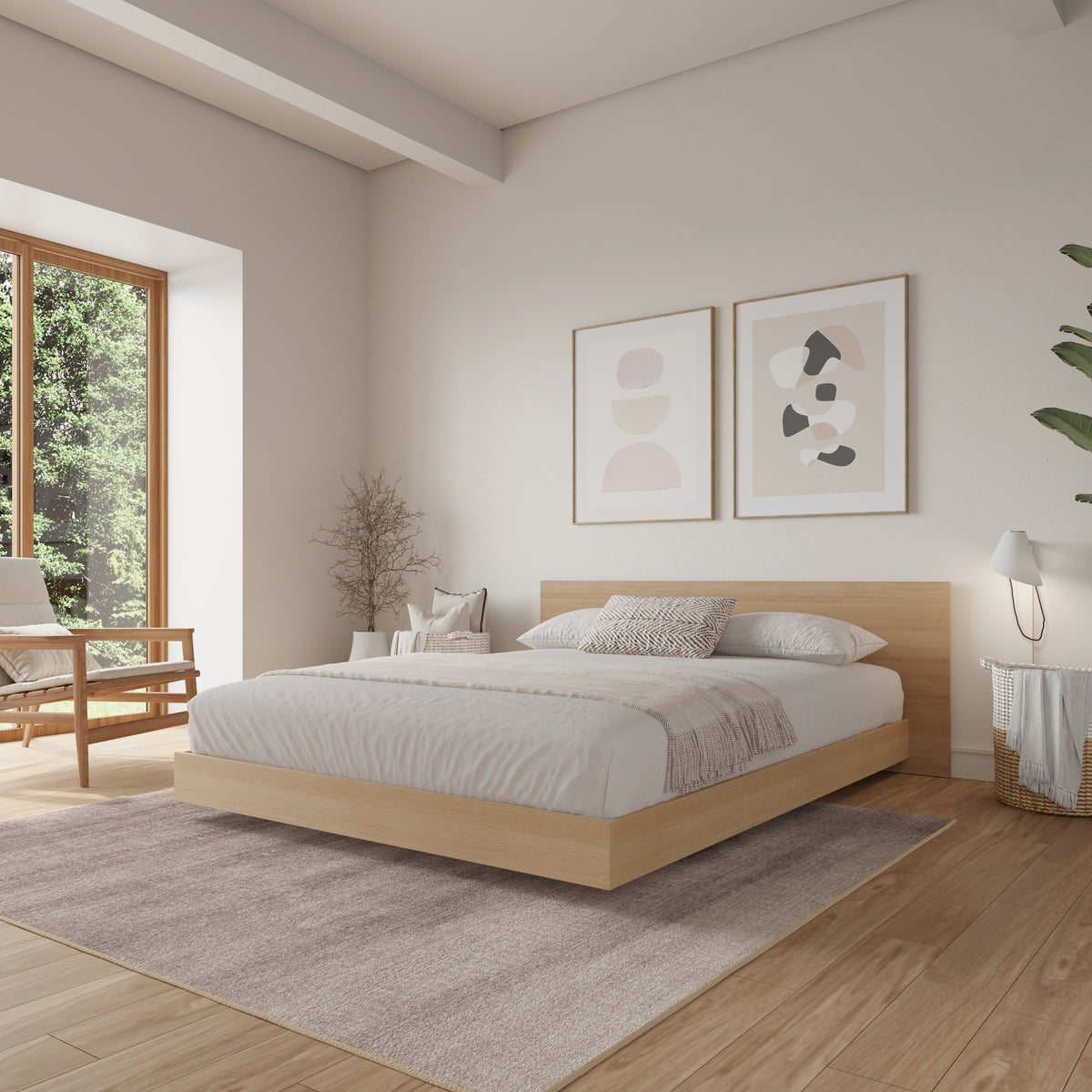 Satori Low Platform Bed Set in Natural Blonde Oak, Full/Double – lifestyle photo 2