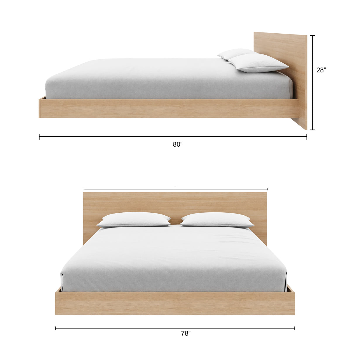 Satori Low Platform Bed Set in Natural Blonde Oak, King – dimensions diagram