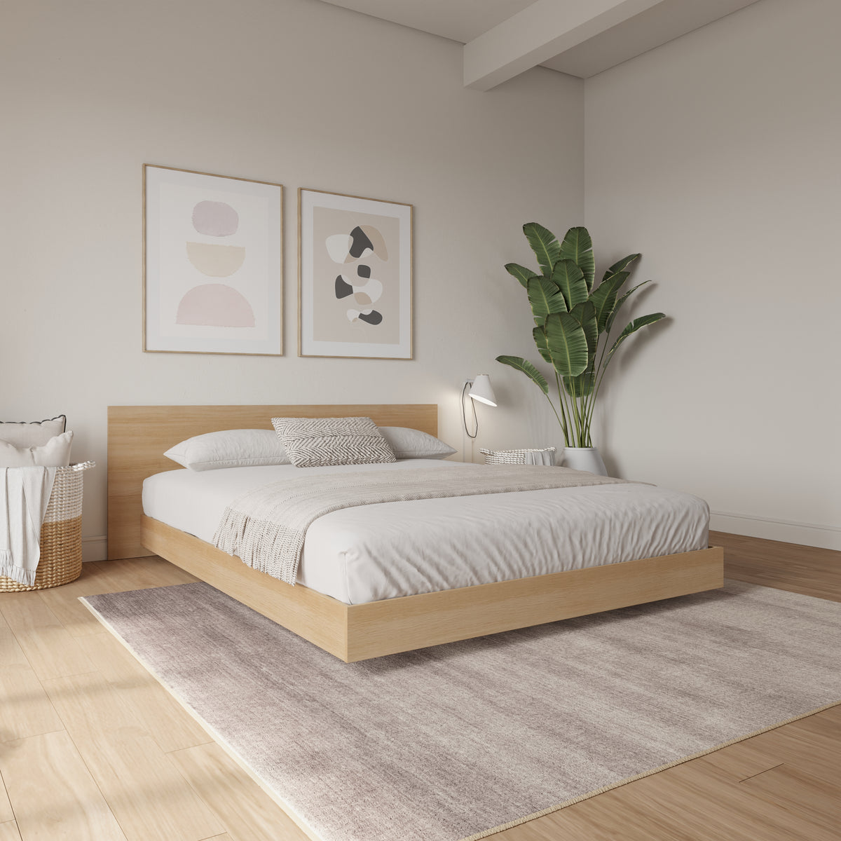 Satori Low Platform Bed Set in Natural Blonde Oak, Queen – lifestyle photo 3