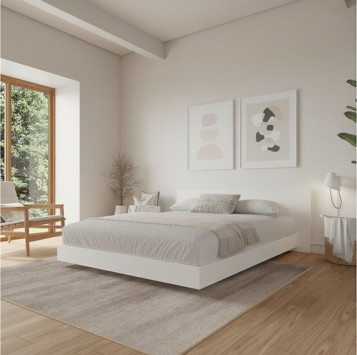 Satori Low Platform Bed Set in White Wood Grain, Full/Double – lifestyle photo 2