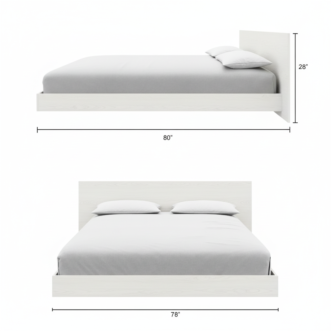 Satori Low Platform Bed Set in White Wood Grain, King – dimensions diagram
