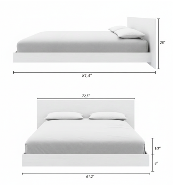 Satori Low Platform Bed Set in White Wood Grain, Queen – dimensions diagram