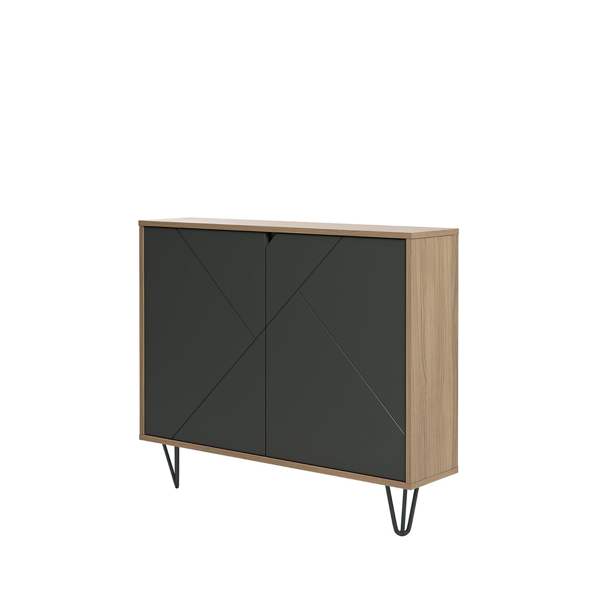Slim 2-Door Storage Accent Cabinet, Floating And Wall Mount Bar in Nutmeg & Charcoal Grey – product photo