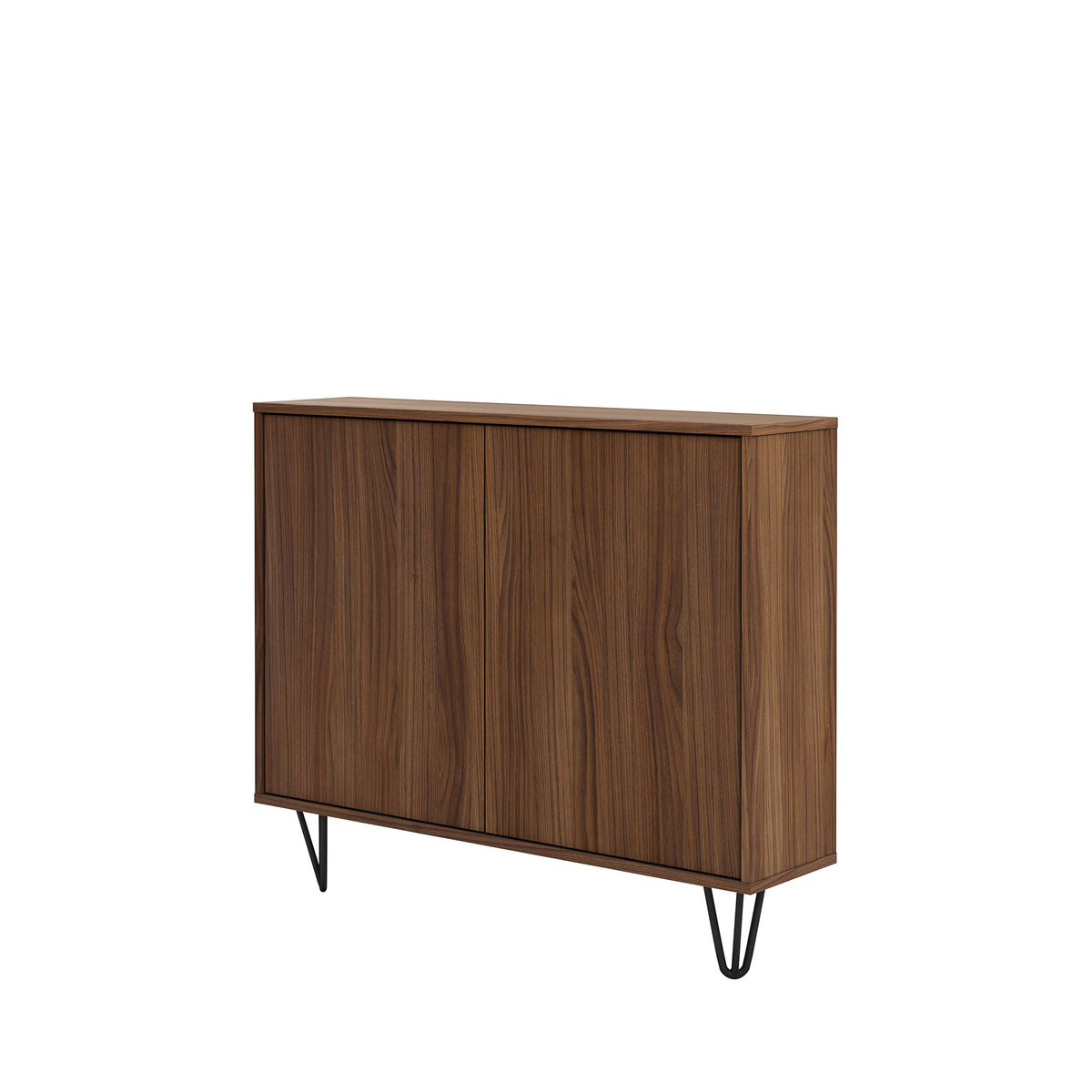 Slim 2-Door Storage Accent Cabinet, Floating And Wall Mount Bar in Walnut – product photo