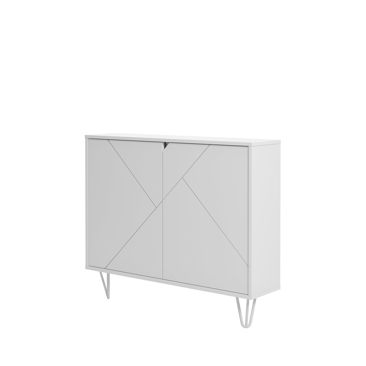 Slim 2-Door Storage Accent Cabinet, Floating And Wall Mount Bar in White – product photo