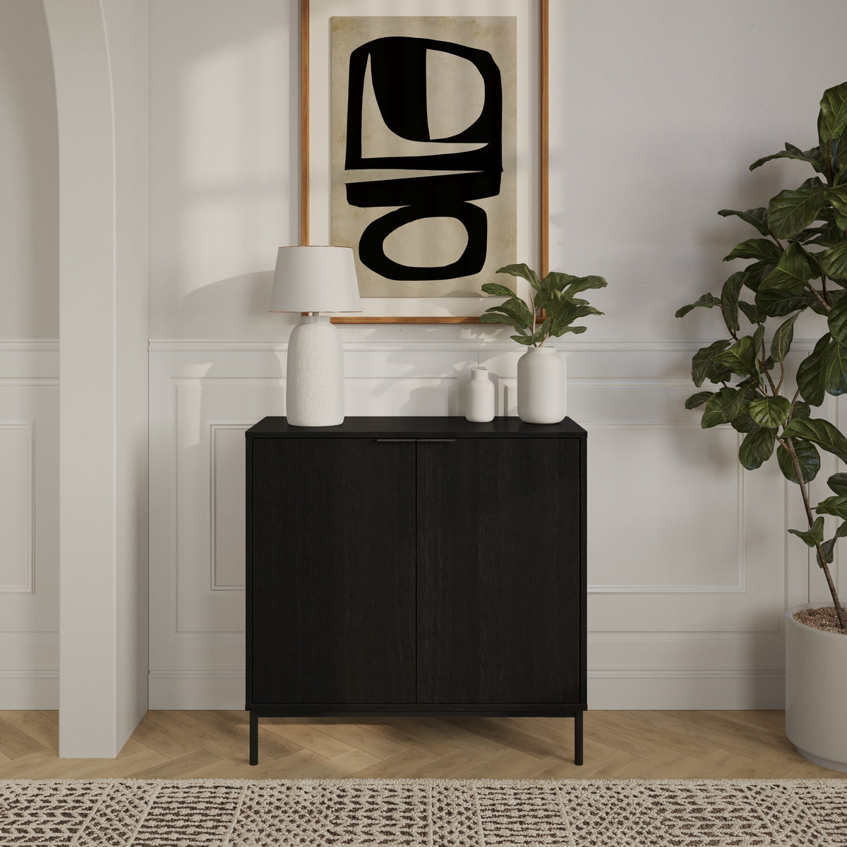 Slim 2-Door Storage Cabinet in Black – lifestyle photo