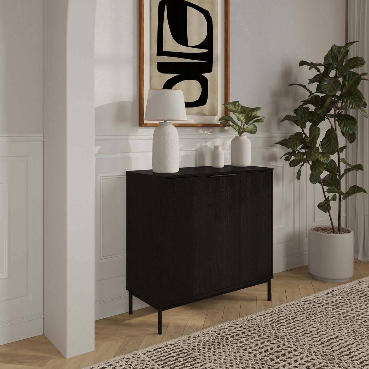 Slim 2-Door Storage Cabinet in Black – lifestyle photo 3