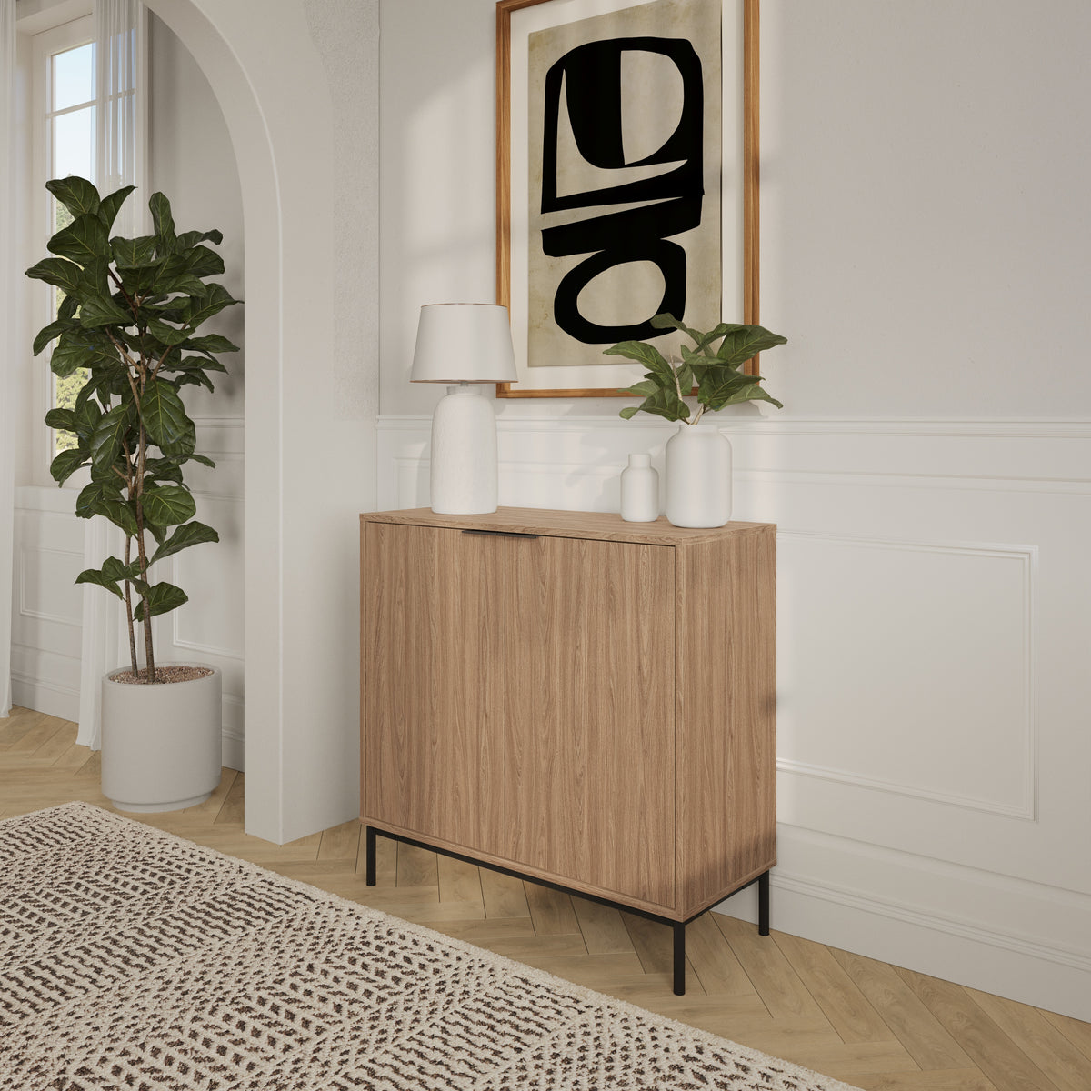 Slim 2-Door Storage Cabinet in Light Walnut – lifestyle photo 2