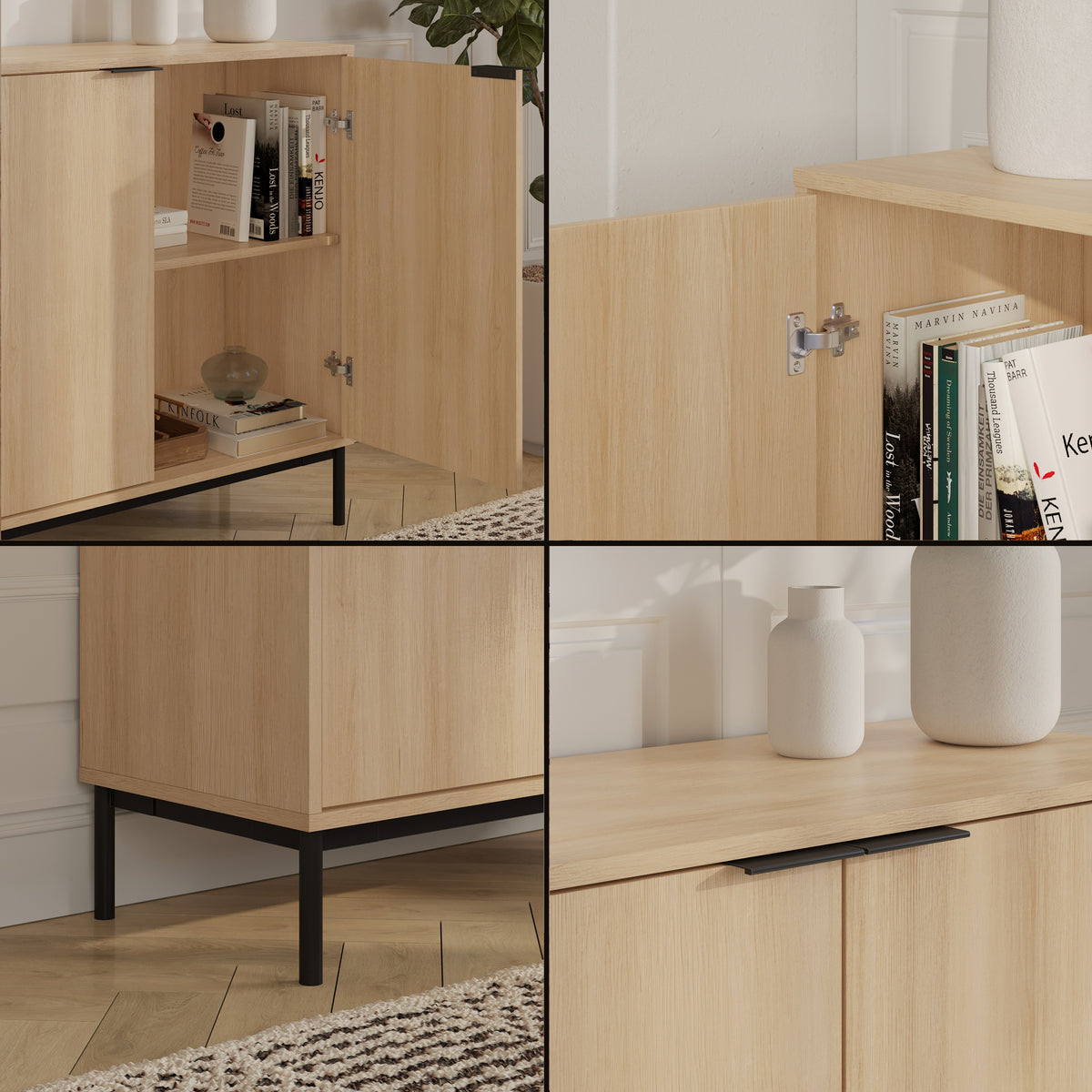 Slim 2-Door Storage Cabinet in Natural Blonde Oak – detail photo