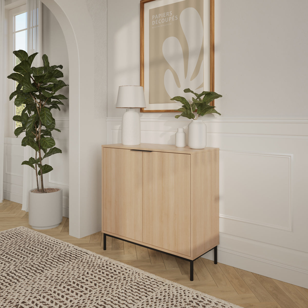 Slim 2-Door Storage Cabinet in Natural Blonde Oak – lifestyle photo 2