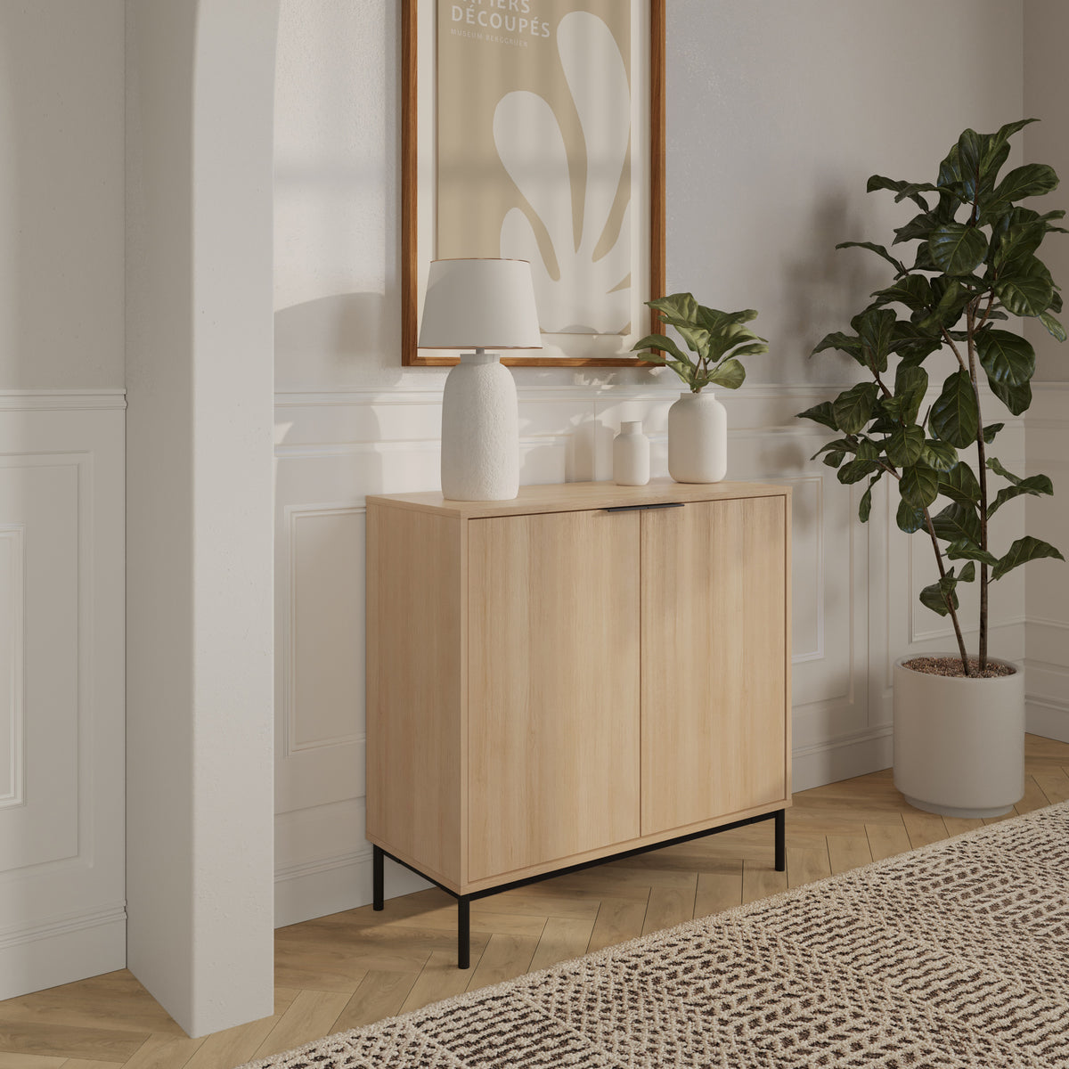 Slim 2-Door Storage Cabinet in Natural Blonde Oak – lifestyle photo 3