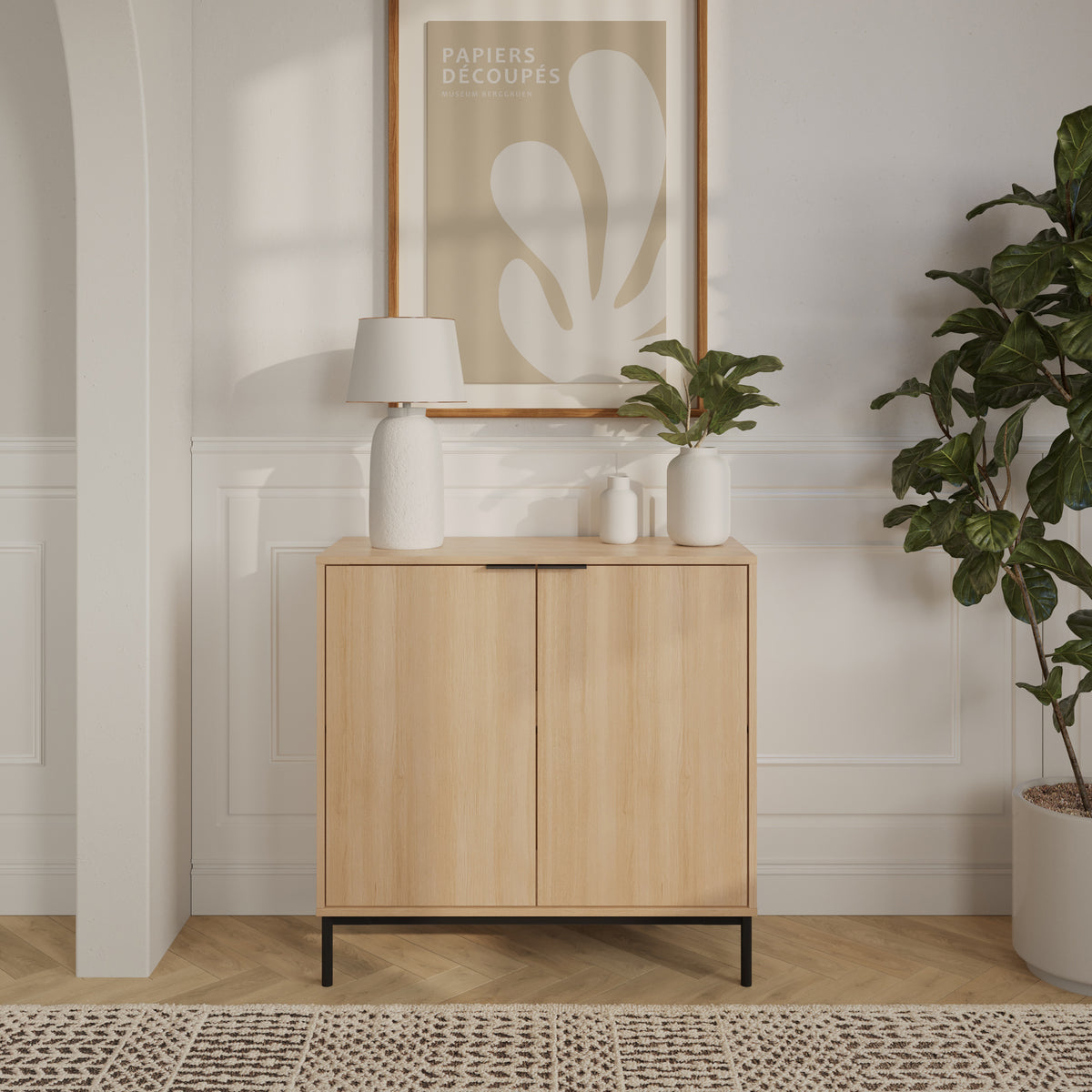 Slim 2-Door Storage Cabinet in Natural Blonde Oak – lifestyle photo